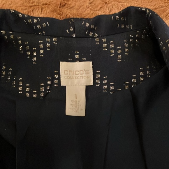 Chico’s Navy Chevron Open Front Jacket - Picture 3 of 4